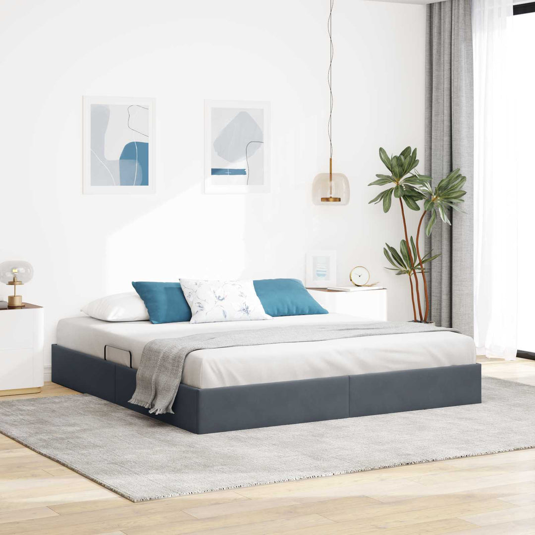 Ottoman Sengestel med opbevaring Mørkegrå 180 x 200 cm Fløjl