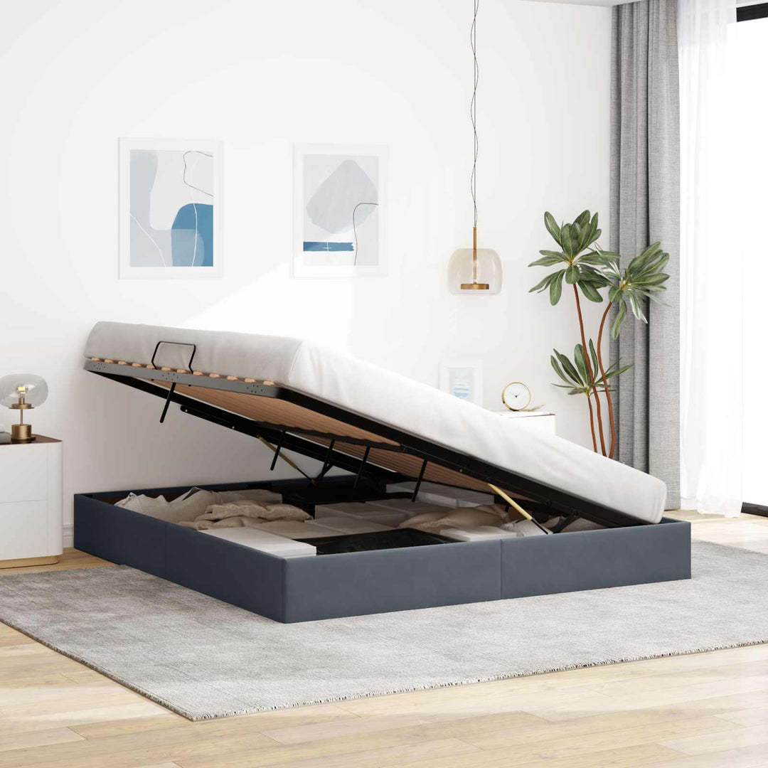 Ottoman Sengestel med opbevaring Mørkegrå 180 x 200 cm Fløjl