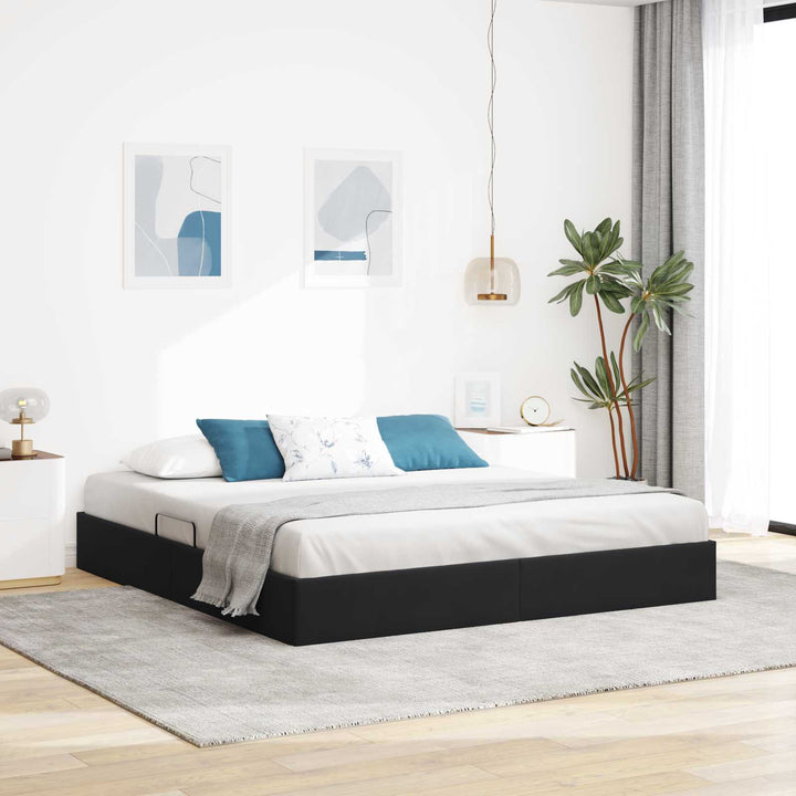 Ottoman Sengestel med opbevaring Sort 180 x 200 cm Fløjl