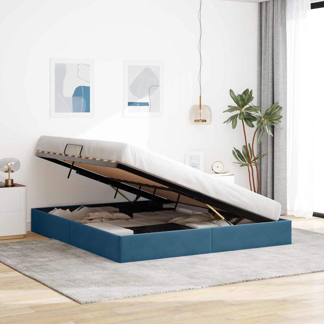 Ottoman Sengestel med opbevaring Mørk blå 180 x 200 cm Fløjl