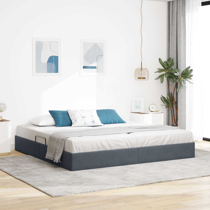Ottoman Sengestel med opbevaring Mørkegrå 200 x 200 cm Fløjl