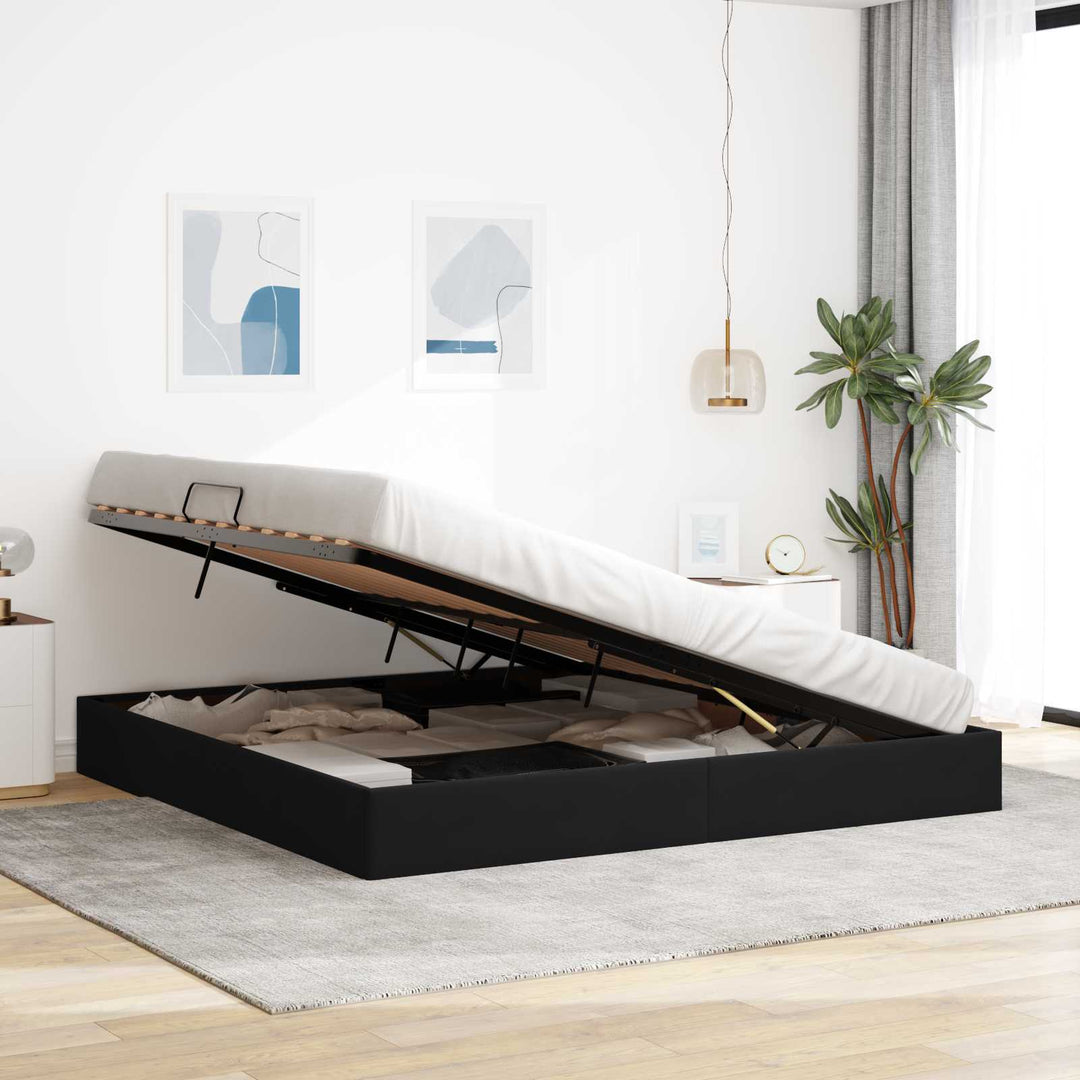 Ottoman Sengestel med opbevaring Sort 200 x 200 cm Fløjl