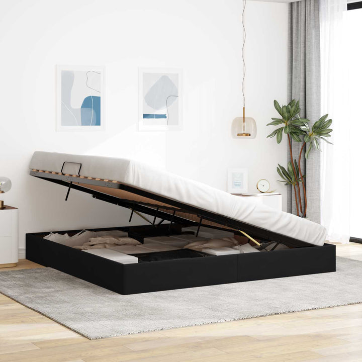 Ottoman Sengestel med opbevaring Sort 200 x 200 cm Fløjl