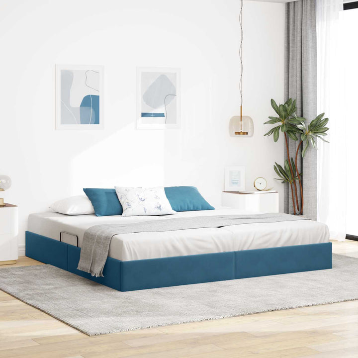 Ottoman Sengestel med opbevaring Mørk blå 200 x 200 cm Fløjl