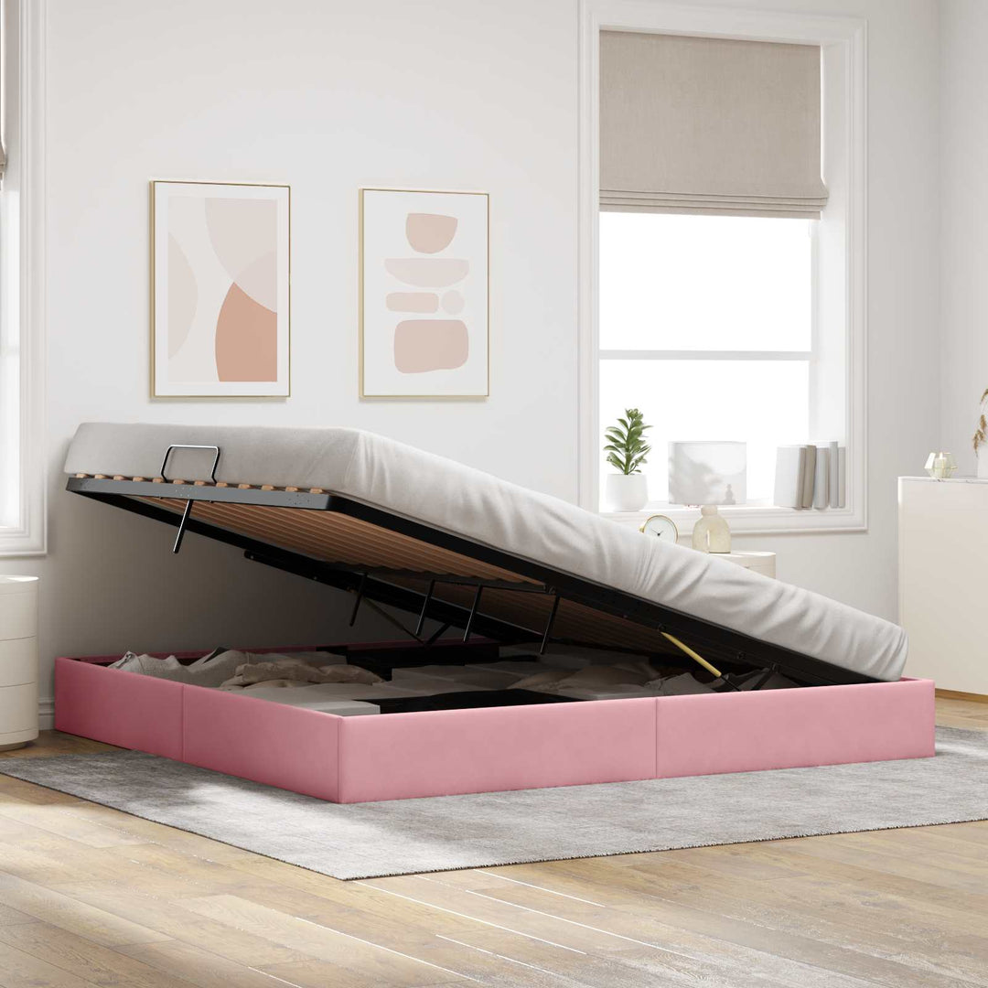 Ottoman Sengestel med opbevaring Lyserød 200 x 200 cm Fløjl