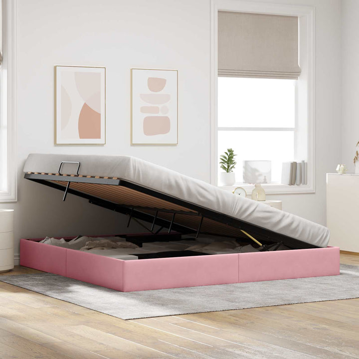 Ottoman Sengestel med opbevaring Lyserød 200 x 200 cm Fløjl