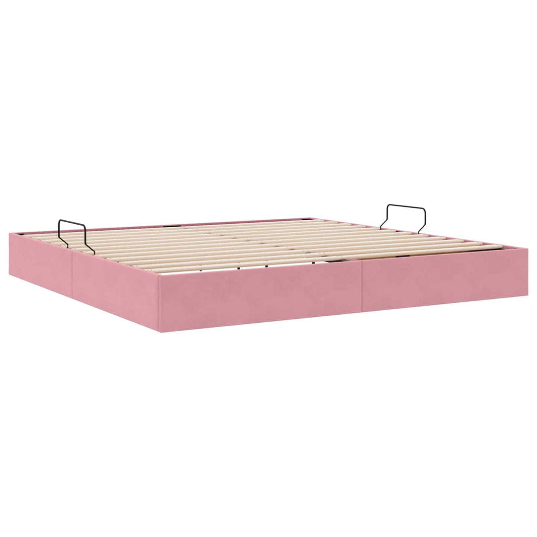 Ottoman Sengestel med opbevaring Lyserød 200 x 200 cm Fløjl