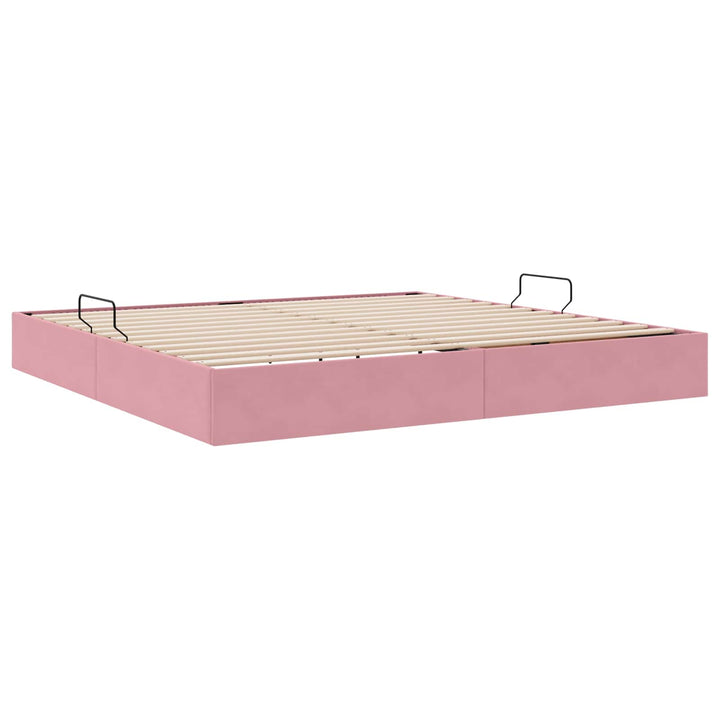 Ottoman Sengestel med opbevaring Lyserød 200 x 200 cm Fløjl