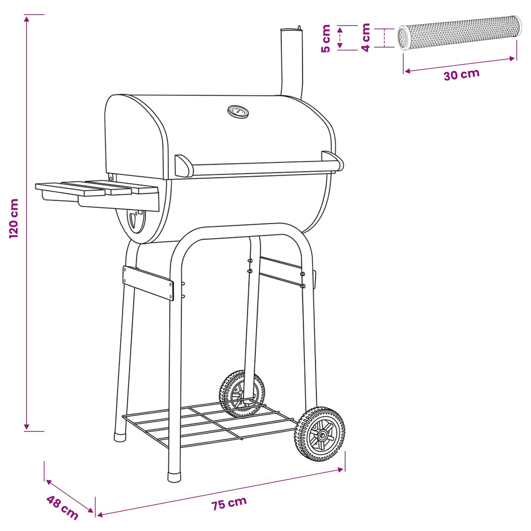 Kulgrill 75 x 48 x 120 cm Pulverlakeret stål og plast Sølv