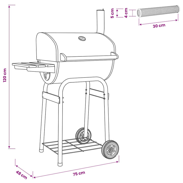 Kulgrill 75 x 48 x 120 cm Pulverlakeret stål og plast Sølv