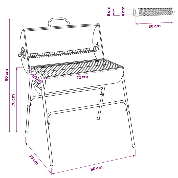 Tøndegrill med 2 madlavningsriste 3 stk. 80 x 73 x 90 cm Metal