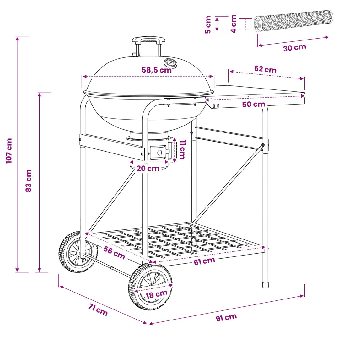 Trækolgrill med røgrør 91 x 71 x 107 cm Stål Sort