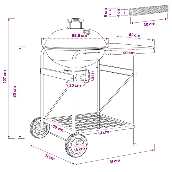 Trækolgrill med røgrør 91 x 71 x 107 cm Stål Sort