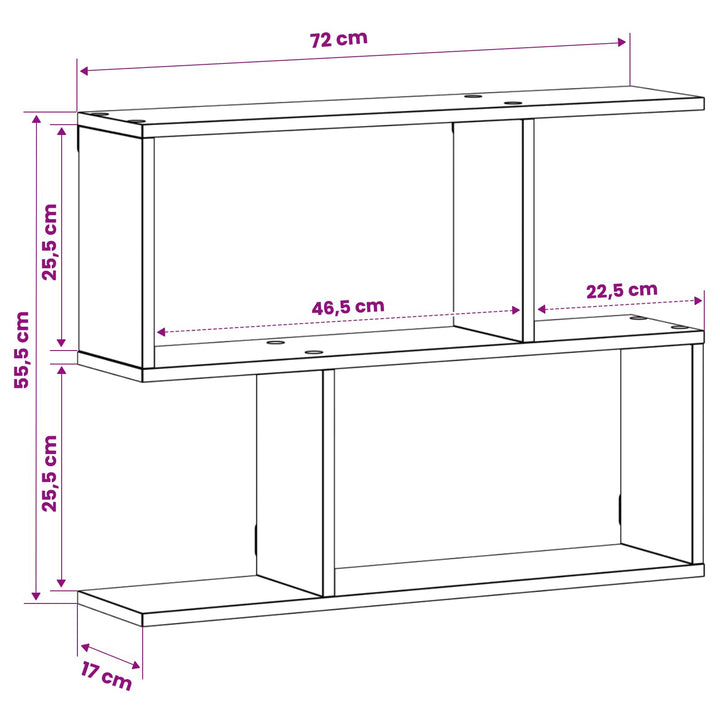 Væghylde Røget eg 72 x 17 x 55.5 cm Konstrueret træ