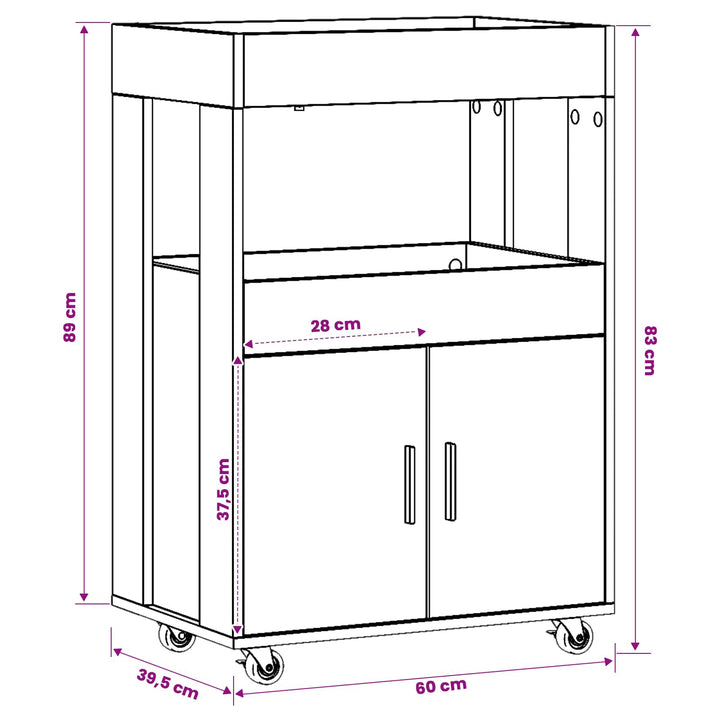 Barvogn Gammelt træ 60 x 39,5 x 89 cm Konstrueret træ
