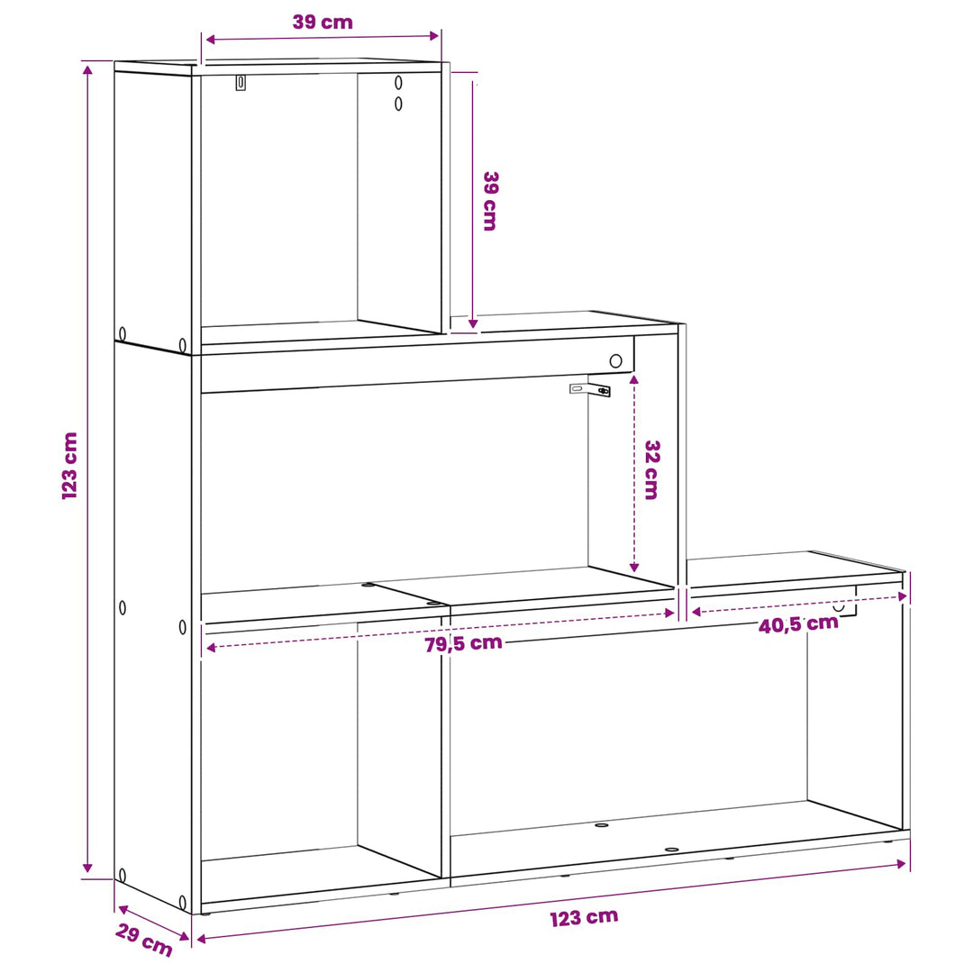 Rumdivider boghylde 123 x 29 x 123 cm Konstrueret træ Sort eg