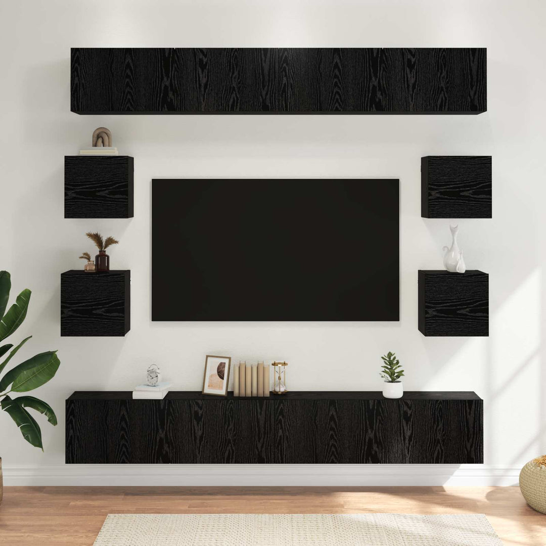 TV-møbelsæt 8 pcs 100 x 30 x 30 cm Sort eg Konstrueret træ