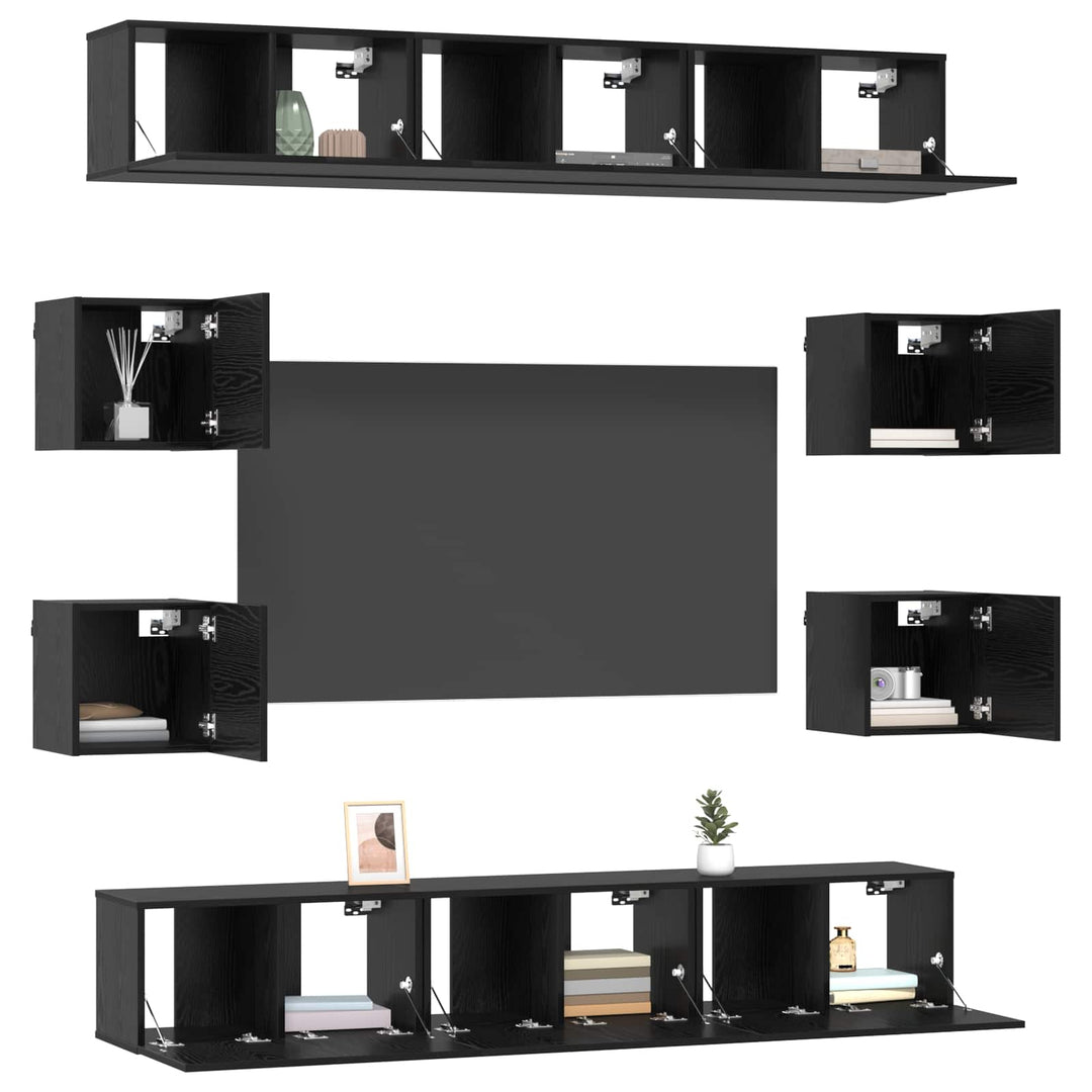 TV-møbelsæt 10 pcs 180 x 30 x 30 cm Sort eg Konstrueret træ