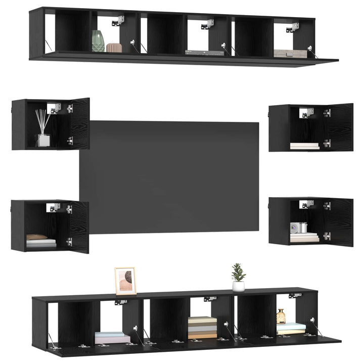 TV-møbelsæt 10 pcs 180 x 30 x 30 cm Sort eg Konstrueret træ