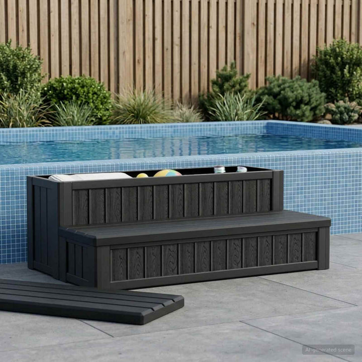 Hot Tub Trin med Opbevaring 2-Trins Sort 93 x 57 x 35 cm PP