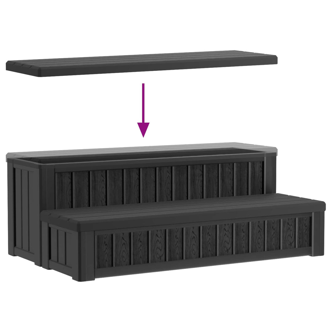 Hot Tub Trin med Opbevaring 2-Trins Sort 93 x 57 x 35 cm PP