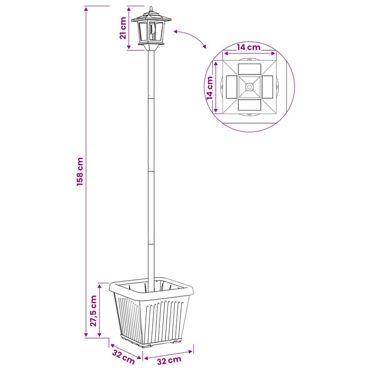 Solarlampe med plantekasse with LED Bulb Sort 32 x 32 x 158 cm