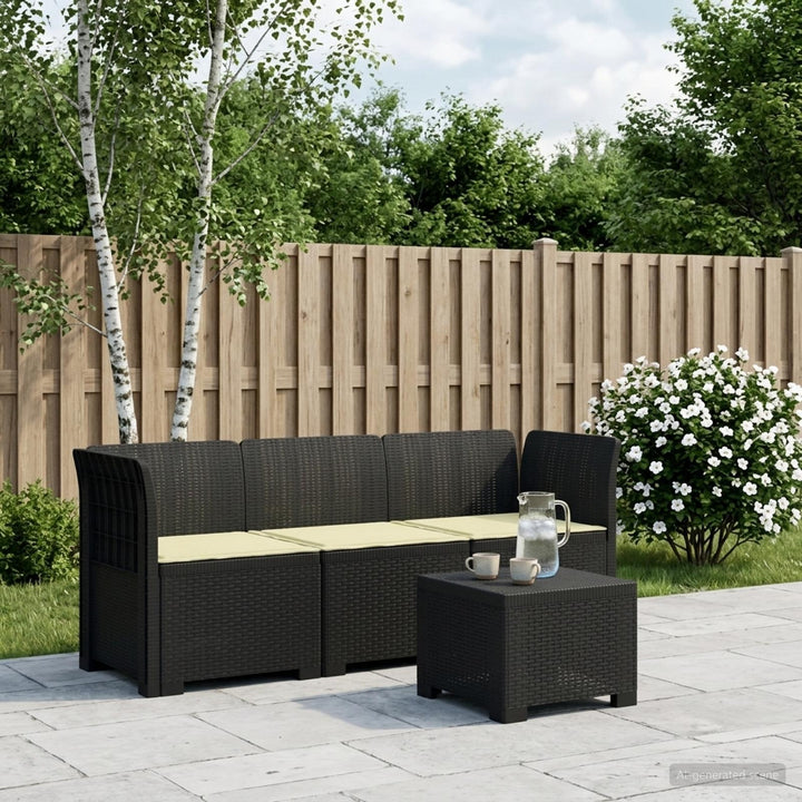 3-personers havensofa med puder i rattanlook PP Antracit
