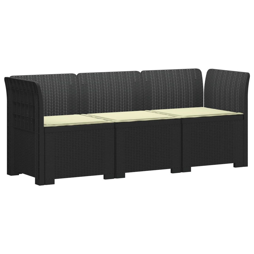 3-personers havensofa med puder i rattanlook PP Antracit