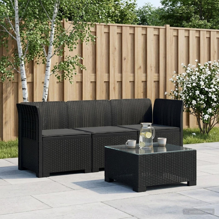 3-personers havensofa med puder i rattanlook PP Antracit