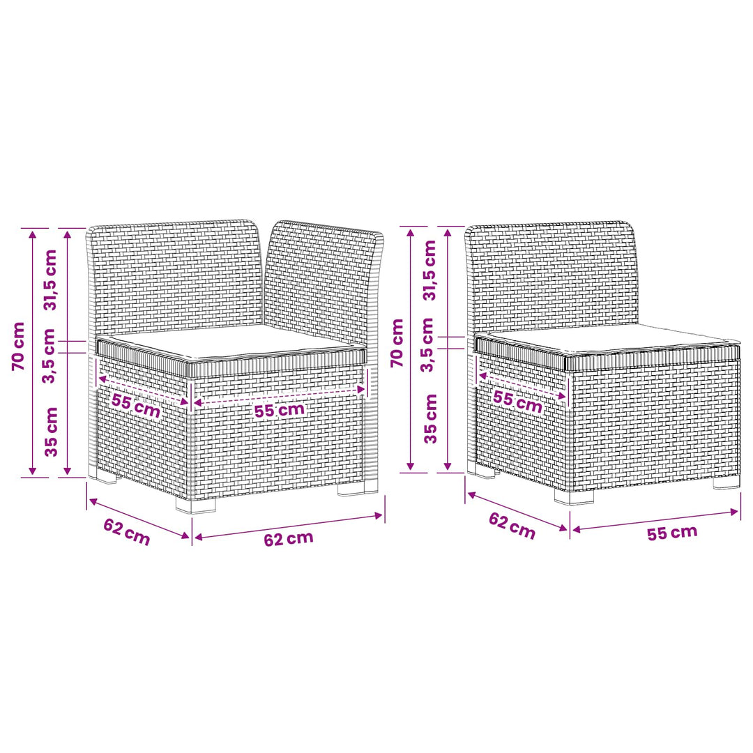 3-personers havensofa med puder i rattanlook PP Antracit