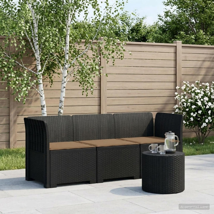 3-personers havensofa med puder i rattanlook PP Antracit