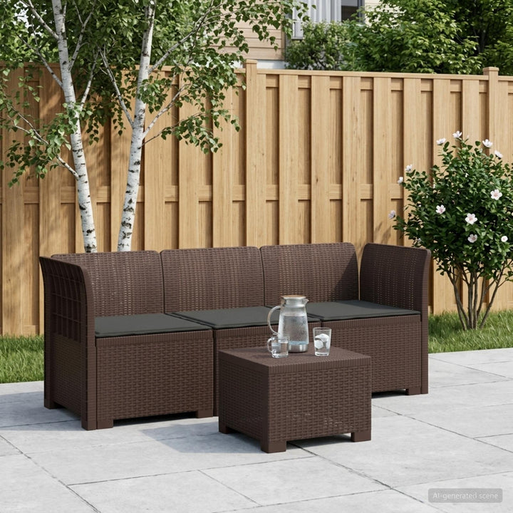 3-personers havensofa med puder i rattanlook PP Brun