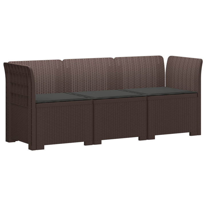 3-personers havensofa med puder i rattanlook PP Brun