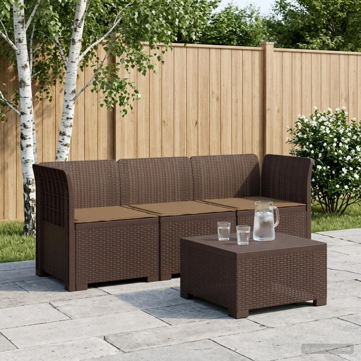 3-personers havensofa med puder i rattanlook PP Brun