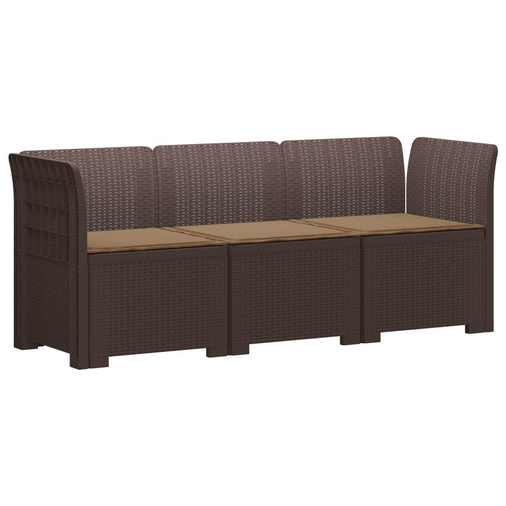 3-personers havensofa med puder i rattanlook PP Brun