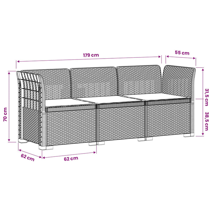3-personers havensofa med puder i rattanlook PP Brun