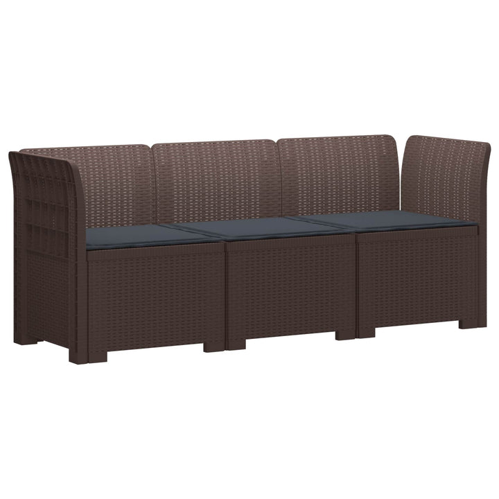 3-personers havensofa med puder i rattanlook PP Brun