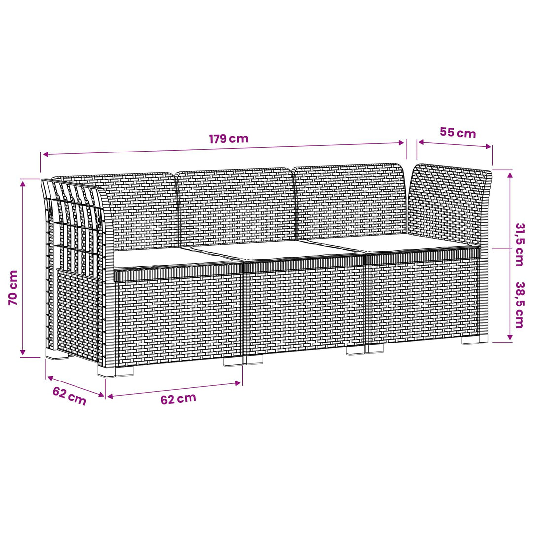 3-personers havensofa med puder i rattanlook PP Brun