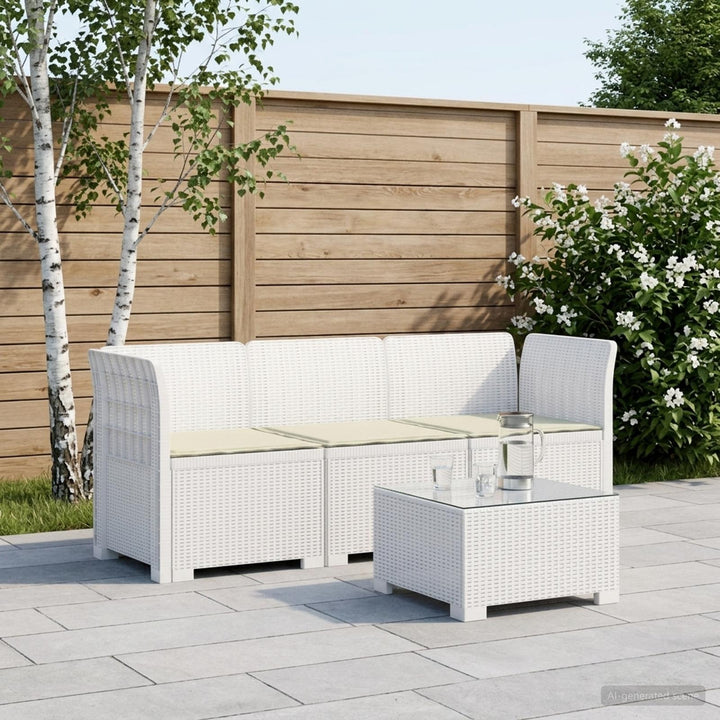 3-personers havensofa med puder i rattanlook PP Hvid
