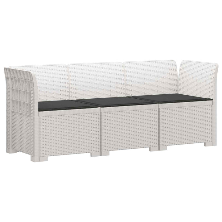 3-personers havensofa med puder i rattanlook PP Hvid