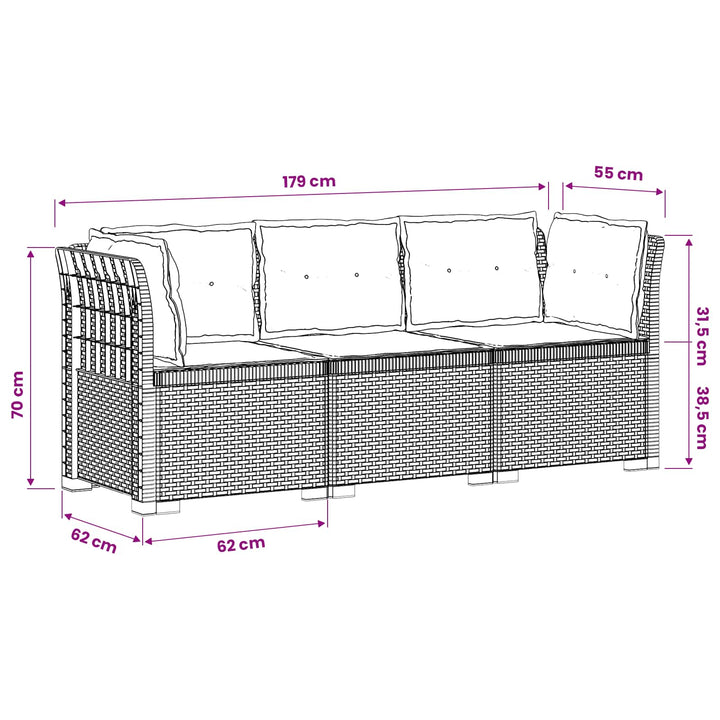 3-personers havensofa med puder i rattanlook PP Antracit