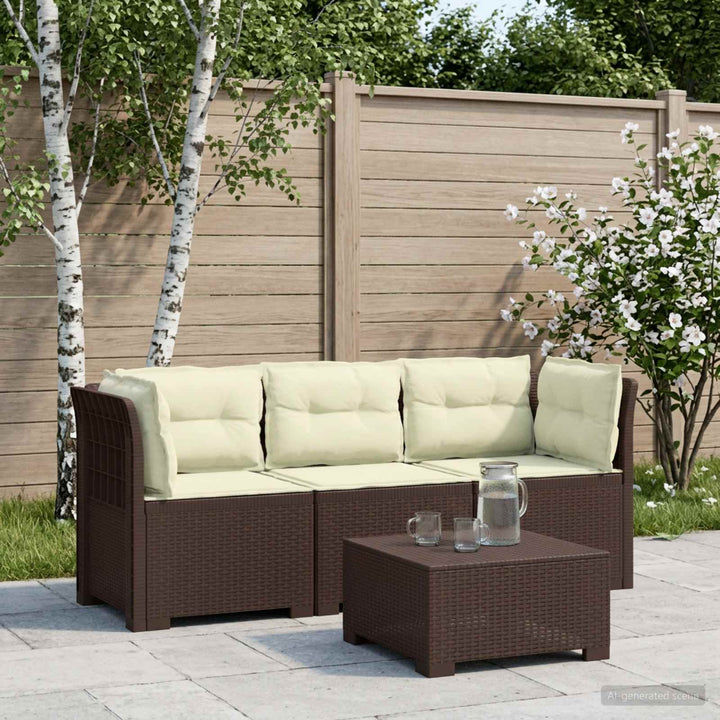 3-personers havensofa med puder i rattanlook PP Brun