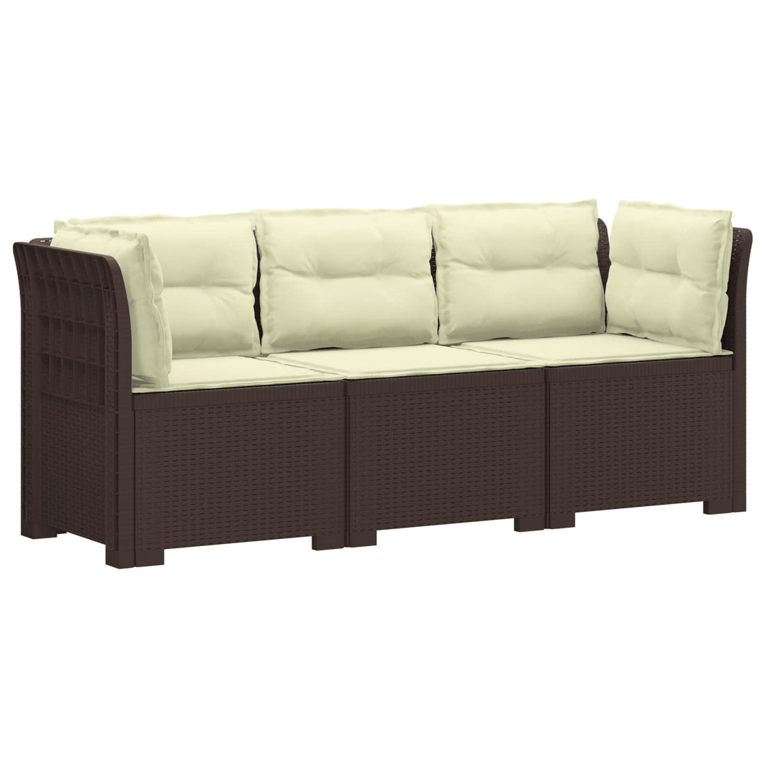 3-personers havensofa med puder i rattanlook PP Brun