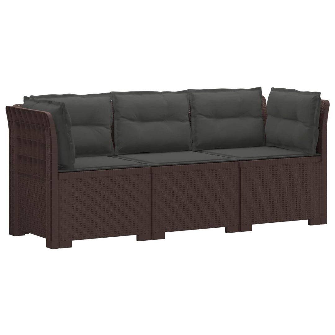 3-personers havensofa med puder i rattanlook PP Brun