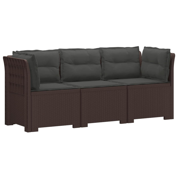 3-personers havensofa med puder i rattanlook PP Brun