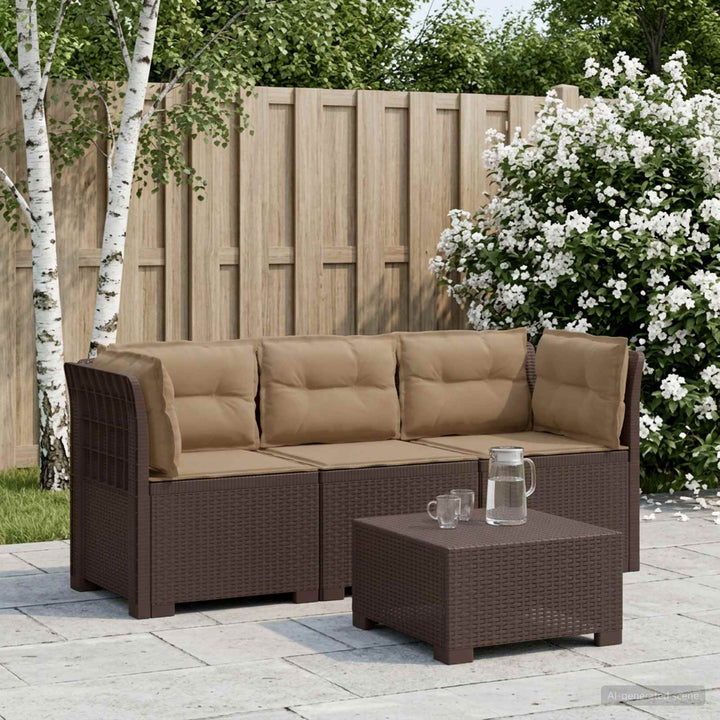 3-personers havensofa med puder i rattanlook PP Brun