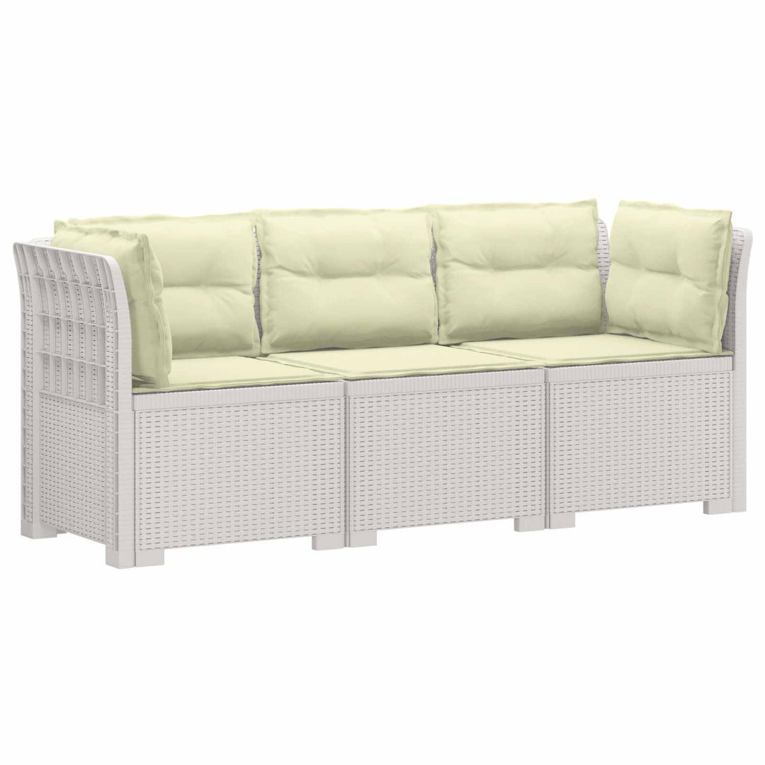 3-personers havensofa med puder i rattanlook PP Hvid