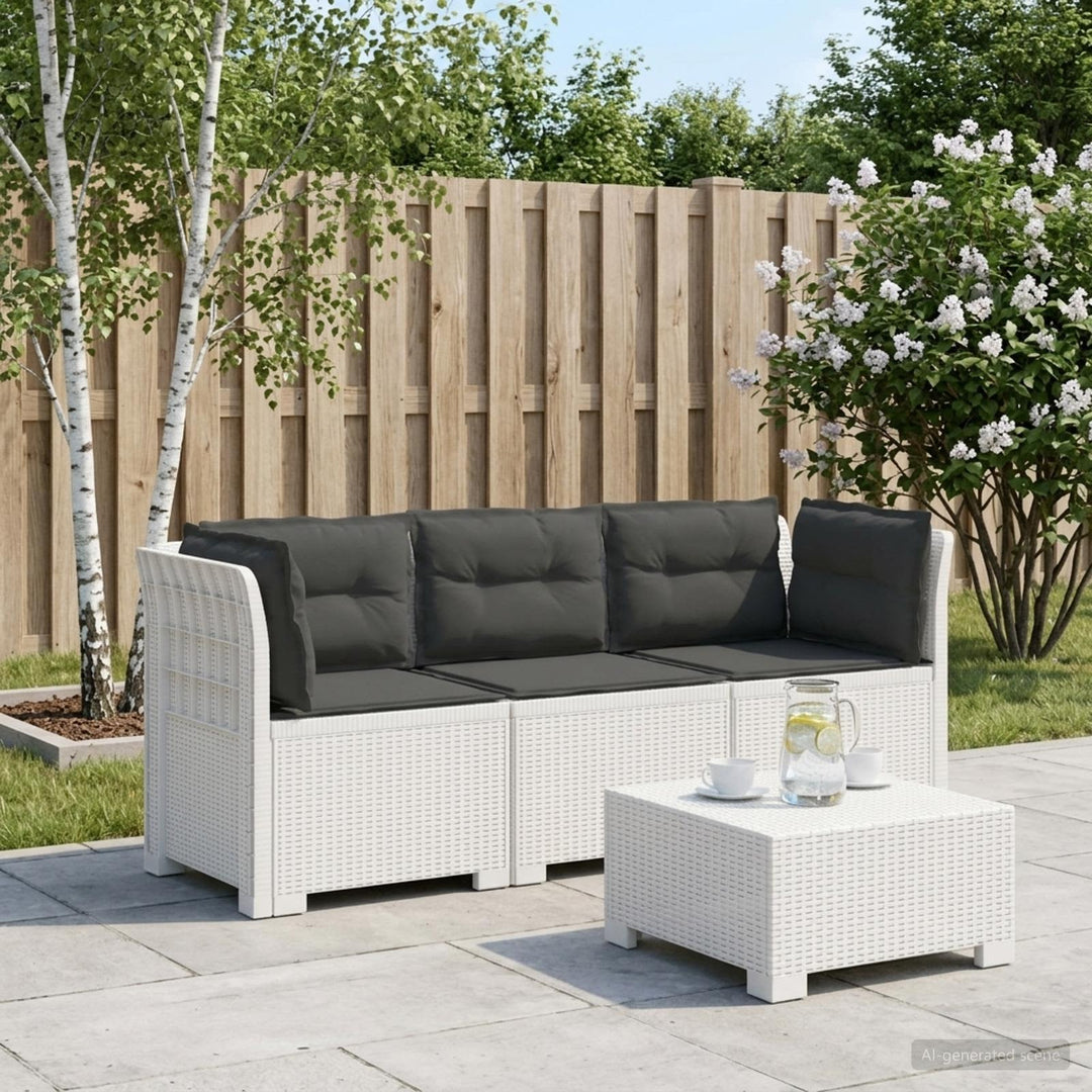 3-personers havensofa med puder i rattanlook PP Hvid