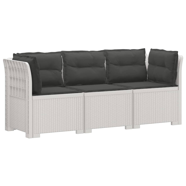 3-personers havensofa med puder i rattanlook PP Hvid