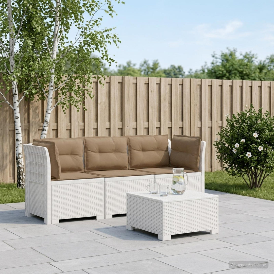 3-personers havensofa med puder i rattanlook PP Hvid